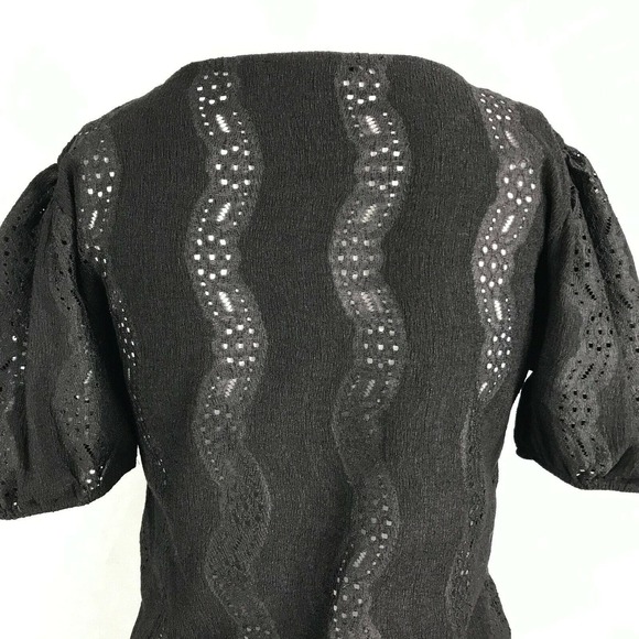 Zara Shirt Womens Sz M Black Knit Lace Stripe‎ Balloon Half Sleeve Top - Picture 6 of 10